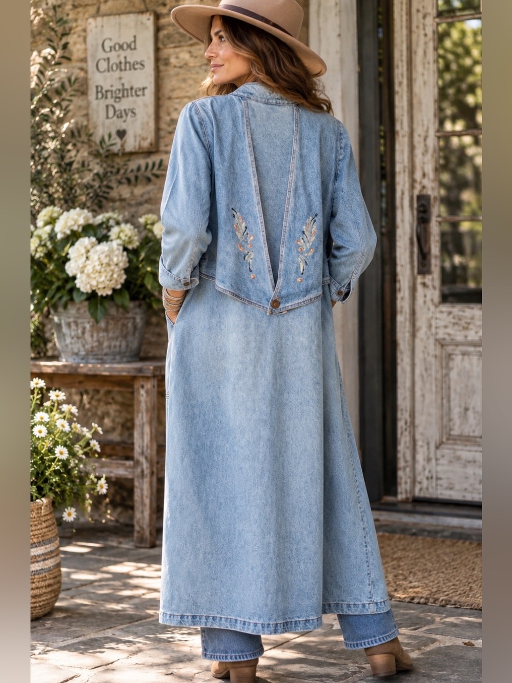 Boho Denim Duster hand painted - Picture 2 of 9